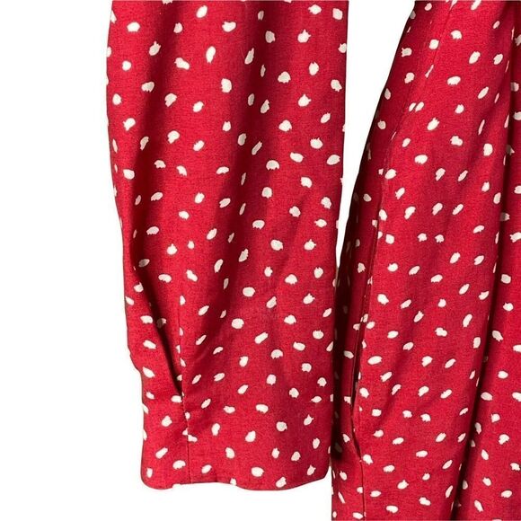 CHAUS Petite Vintage 80s Dress 4 Rayon Belt Pockets Red White Print Button Front - Picture 5 of 10